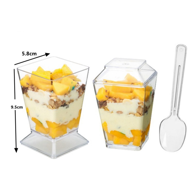 Clear Dessert Cups with Lids Reusable Trapezoidal Transparent Easy Clean
