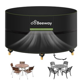 BEEWAY Garden Table Cover Round Waterproof with Air Vent, Patio Furniture Table and Chair Set Cover Outdoor - 420D Oxford Fabric, Windproof - Circular Φ128 x 72cm