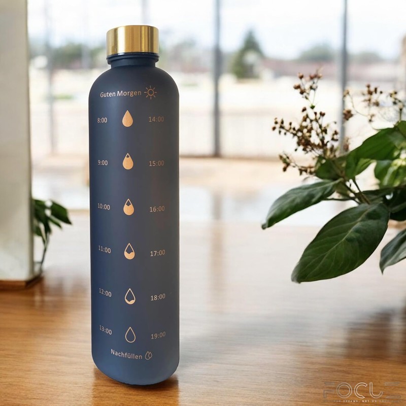 Focuz® Motivational Bottle 1 L [Black] with Motivational Time Marking,