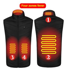 Men's Heated Vest with Stand-up Collar Carbon Fiber Electric Heated Vest with Four Heating Zones Constant Temperature Heating Clothing 3-level Temperature Control Winter Essential for Cold Resistance