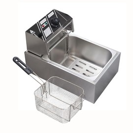 Electric Deep Fryer, 6L Commercial Stainless Steel Chip Fryer with Temperature Control, 110V 2500W Food-Grade French Fry Machine with Basket For Fried Chicken, Nuggets, Fries