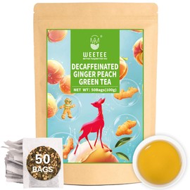 WT WEETEE Decaf Ginger Peach Green Tea Bags, Made of Organic Decaffeinated Green Tea, Ginger & Natural Peach Flavor, Flavored Fruit Tea Bags 50 Counts Good for Iced