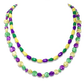 VOGUEKNOCK 2 Pack Mardi Gras Beads Necklaces Long Stone Crystal Beaded Mardi Gras Necklace Carnival Parade Party Holiday Costume Accessories, beads, stone