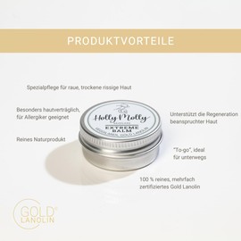 HOLLY MOLLY Extreme Balm 15 ml - 100% Pure Gold Lanolin - To Go - Special Care for Cracked, Extremely Dry Skin - No Fragrances - Natural Cosmetics for Dandruff Care & Eczema