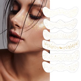Cosmeria Glitter Summer Sun Face Tattoos for Women, Pack of 6, Water and Sweat-Resistant, High-Quality Henna Brown and Gold Glitter Face Accessories