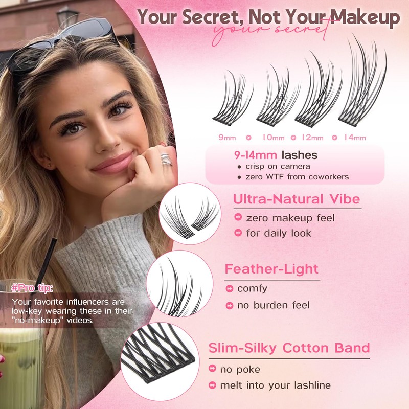 Goddvenus Lash Clusters Wispy 9-14mm Eyelash Clusters Natural DIY Cluster