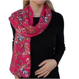 NELUHA Lightweight Cotton Embroidered Floral Scarf for Women (Pink), pink