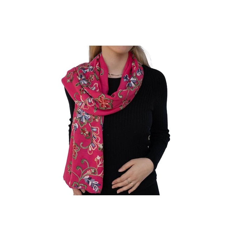 NELUHA Lightweight Cotton Embroidered Floral Scarf for Women (Pink), pink