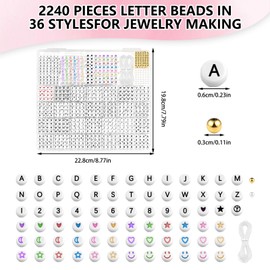 2240 Pieces A-Z Letter Beads Set, 7 mm Beads for Threading, Buchsta, Beads, Number Beads, Beads, Smiley Beads, Heart Beads, Star Bead Jewellery, Gold Beads, for Jewellery, Bracelet, Hairband, DIY