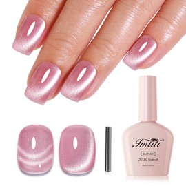 Imtiti Cat Eye Gel Nail Polish, Light Pink Holographic Magnetic Crystal Nail Gel Polish With Magnet Glittery Galaxy Spring Summer Kit Soak Off UV Led 10ML