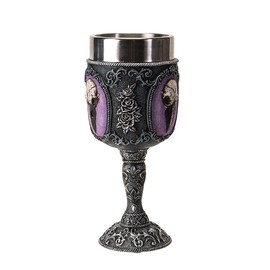 Pacific Giftware Raven Skull Goblet 8 Floz Resin Chalice with Stainless Steel Featuring Raven Skull and Floral Design Perfect for Wine and Gothic Home Decor Display