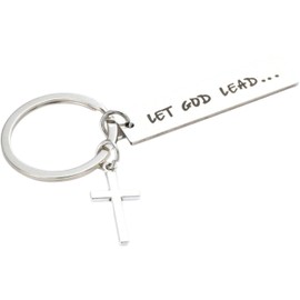 3 Nails 1 Cross Inspirational Keychain God, Jesus faith, bible, prayer, encouraging, devotional, Christian, belief, love (Let God lead), Silver