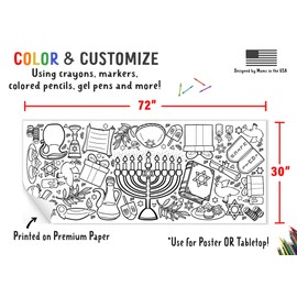 Tiny Expressions Giant Coloring Poster for Kids - Hanukkah Banner | Rolled, No Creases 30" x 72" Coloring Table Cloth for Kids Activity | Hanukkah Activities for Kids