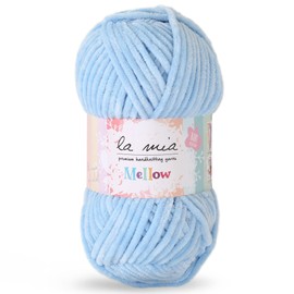 1 hilo de felpilla suave madeja La Mia para tejer y ganchillo ropa de bebé, mantas y accesorios, 100% poliéster, 100 g (3.5 oz) / 115 m (125 yardas), azul bebé - 907