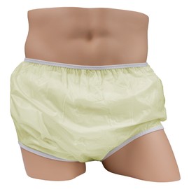 LeakMaster Adult Pull-On Vinyl Plastic Pants - Soft, Quiet and Form Fitting Incontinence Waterproof Diaper Covers for Adults - Yellow, 2X-Small Fits 21-29 Inch Waist