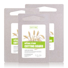 Zzsbrm 3PCS Cutting Board for Kitchen, Wheat Straw Fiber Cutting Board, Dish Washer Safe, w/Juice Grooves for Meat, Veggies, Easy Grip Handle, Non-slip Surface, Eco-friendly（XS+M+XL）