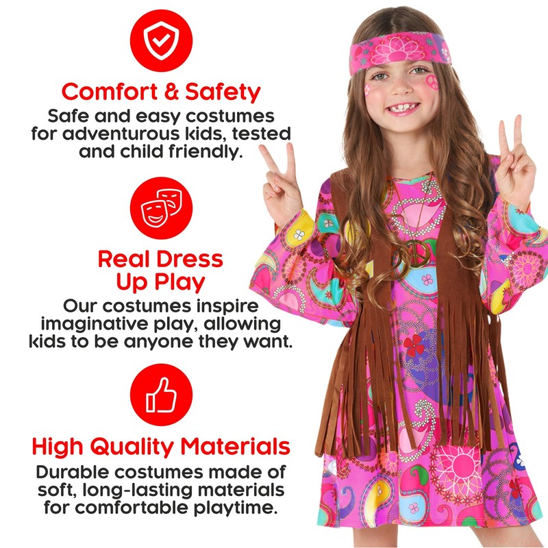 Morph Morph Hippie Kostüm Kinder, Hippie Kostüm Mädchen, Hippi Kostüm