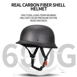 kaESE Vintage Motorcycle Half Helmet, Carbon Fiber Open Face Retro Helmets, German Style Half Shell Dot Helmet (Matte Black, XXL)