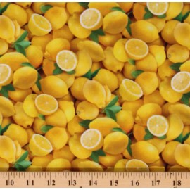 Elizabeth's Studio Cotton Lemons Fruits Yellow Food Realistic Fabric Print by the Yard D569.59