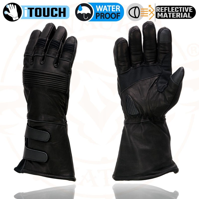 Milwaukee Leather MG7550 Men's Black Cowhide Leather Gauntlet Motorcycle Hand