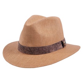 American Hat Makers Boxcar Straw Hat — Classic Wide Brim Panama Fedora Hat — Sand, Small