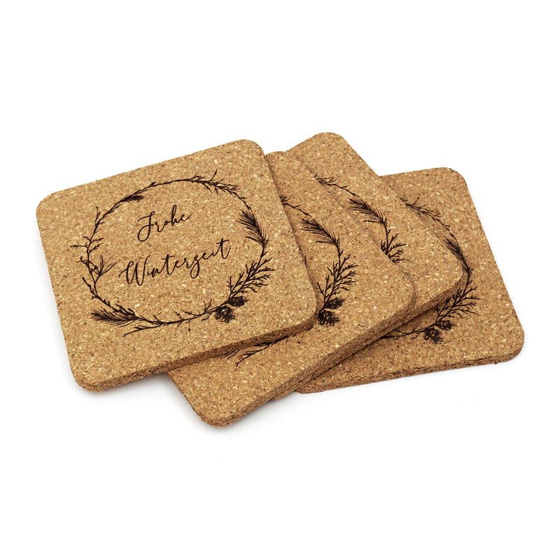 Untersetzer Winter mit Spruch – Korkuntersetzer eckig 4 er Set