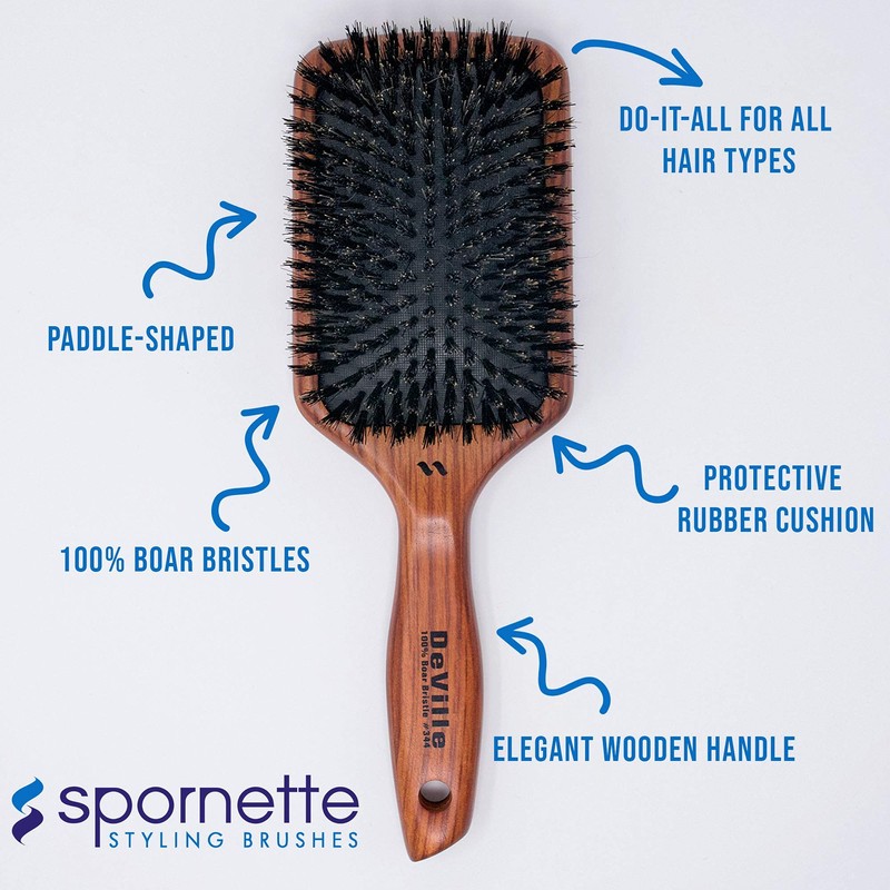 Spornette Deville Cushion Paddle Brush, Boar Bristle Hair Brush with