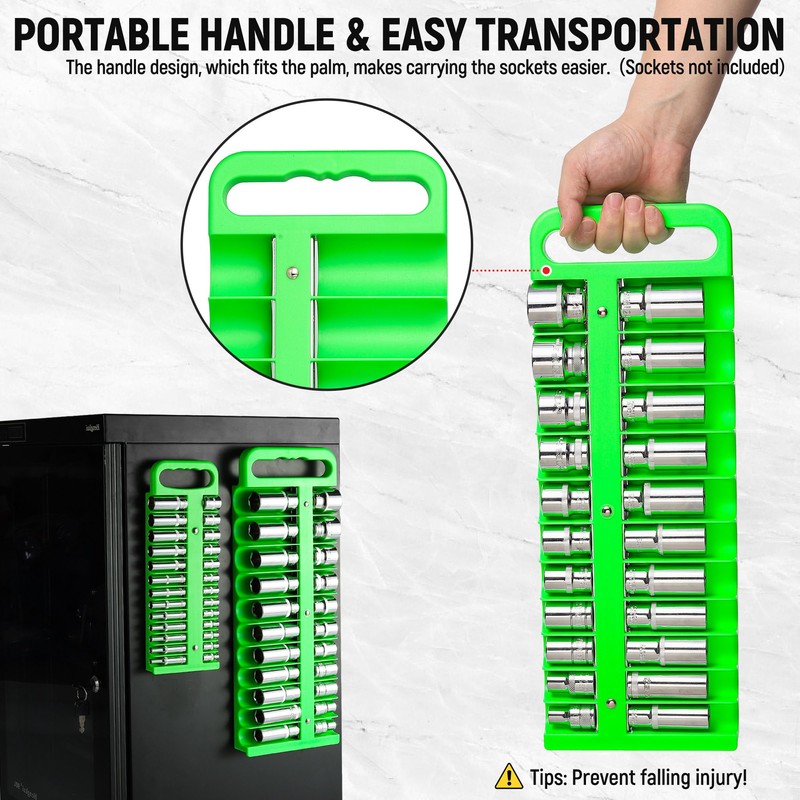 Reniteco Magnetic Socket Organizer Set, 3 Pcs Green Portable Heavy