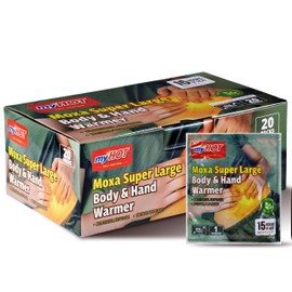 myHot Moxa Super Large Body & Hand Warmer 20 Pack - Up to 15 Hours, Long Lasting Heat, Non-Adhesive, Air-Activated Warmers for Outdoor Sports, Camping, Winter Commutes - Made in Korea