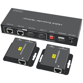 VPFET HDMI Extender Splitter 1 in 2 Out Over Cat5e or 6 Ethernet Adapter Up to 165FT HD1080P60Hz with Loop Support EDID Copy Settings HDCP