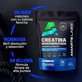 Creatina Monohidratada Micronizada 450g 90 Porciones Sin Sabor Amarte Labs