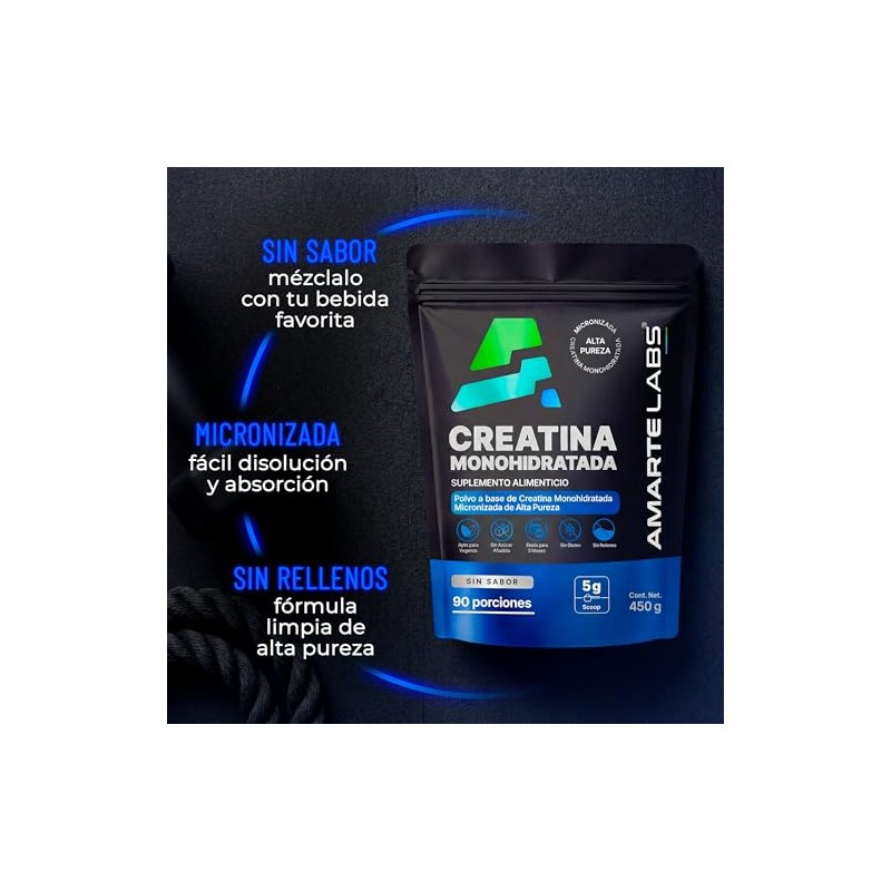 Creatina Monohidratada Micronizada 450g 90 Porciones Sin Sabor Amarte Labs