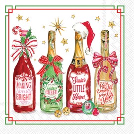 IHR Ideal Home Range Christmas Holiday Napkins Rosanne Beck - Disposable 3-Ply Paper Party Napkin Pack, Cocktail Size 5" x 5", Christmas Bottles, 20-Count