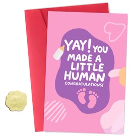 ZyvSyldrin Funny Baby Shower Card for New Mom Dad Parents, New Baby Congratulations Arrival Card, Humorous Pregnancy Gifts, Yay! You Made A Little Human