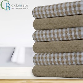 Casabella Pack Of 6 Terry Towelling Cotton Kitchen Tea Towels. Soft Kitchen Tea Towels Set, Highly Absorbent Dish Towels & Bar Towels Unbeatable Price (6 Pieces Set, Beige)