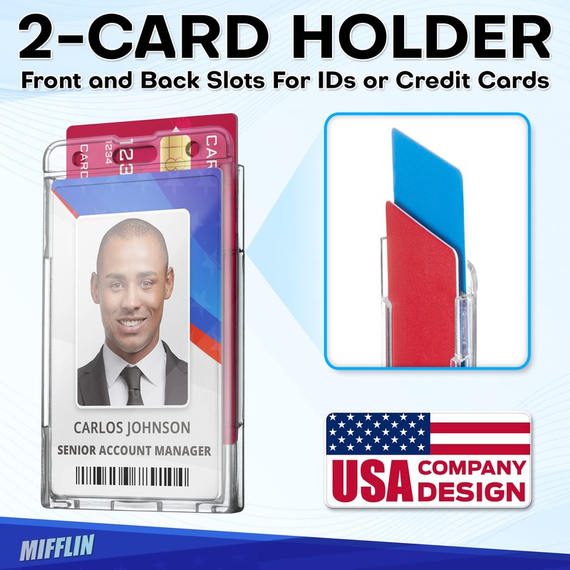 Mifflin Rigid ID Name Badge Holders (Clear, Vertical 3.35x2.1 inch,