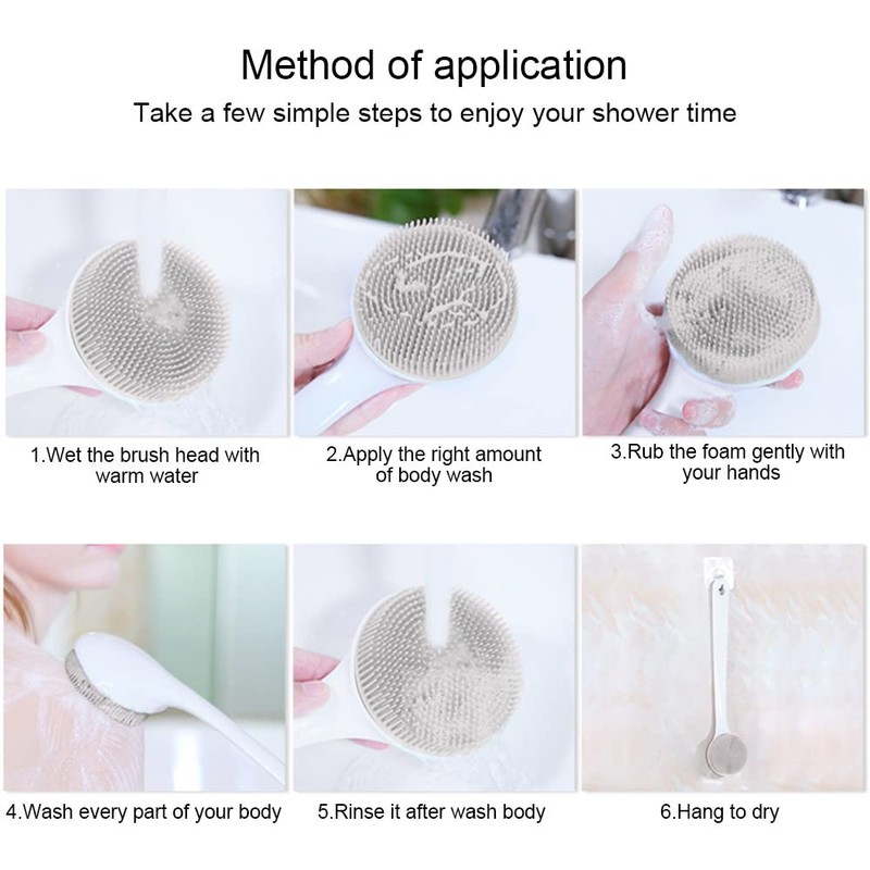 Silicone Back Scrubber for Shower, Exfoliating Body Scrubber with Handle,