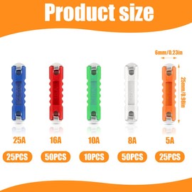 ZEPIQOR 200 Pieces Continental Torpedo Fuses, Replacement Set, Box with, Fuses, Fuses Car, Fuse, Car Fuse Set (Mixed 5A, 8A, 10A, 16A, 25A)