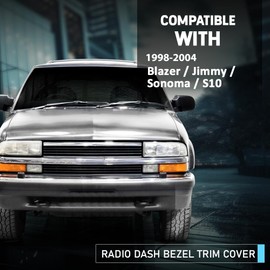 CHEDA Dashboard Cluster Dash Radio Bezel Compatible with Chevy Blazer S10 GMC Jimmy Sonoma 1998-2004/Fit for Vehicle with Double Din Radio Black