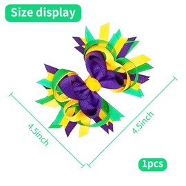 Mardi Gras Hair Bow Clips for Girls Kids Mardi Gras Hair Clips Carnival Hairpins Purple Green Yellow Hair Barrettes Ribbon Hair Bows Alligator Clips Fat Tuesday Mardi Gras Hair Accessories (Color 3)