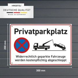 HAGEFOL® Privatparklplatz Sign (30 x 20 cm, Large), with 4 Drill Holes, Parking Sign for Private Parking, Keep Driveway Free Signs