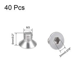 uxcell M3x5mm Flat Head Machine Screws Inner Hex Screw 304 Stainless Steel Fasteners Bolts 40Pcs