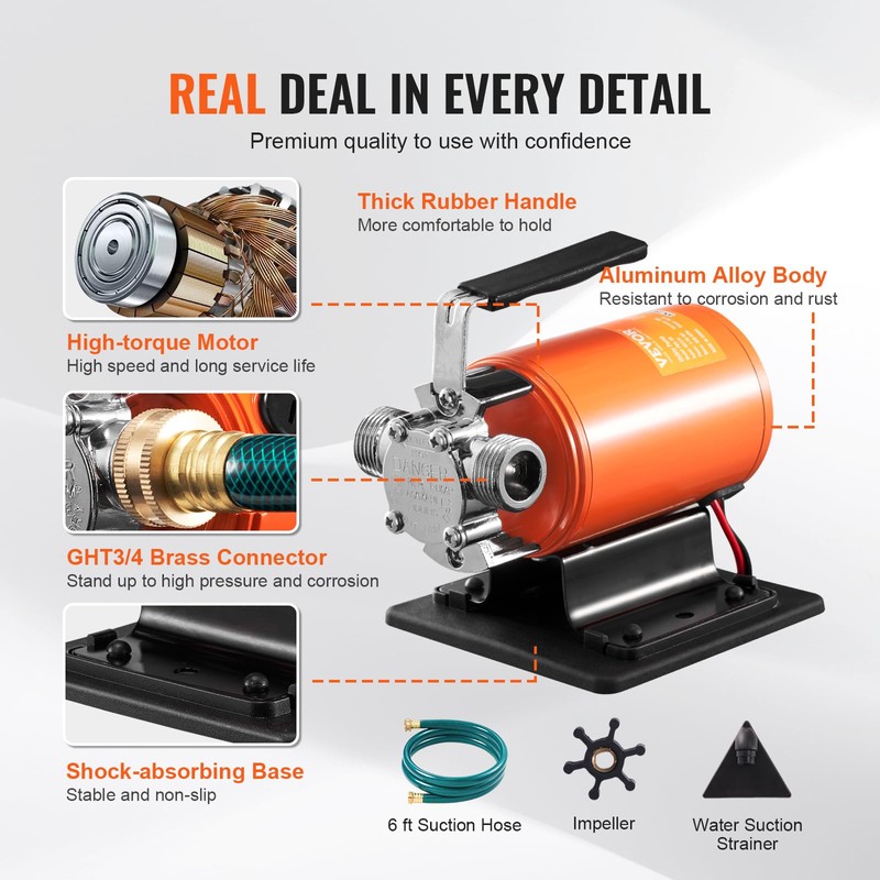 VEVOR Water Transfer Pump 12V, Battery Powered Utility Pump 360