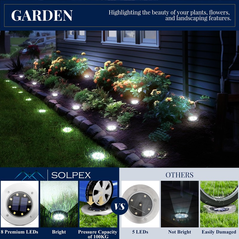 SOLPEX Solar Ground Lights, 16 Pack Solar Lights Outdoor Waterproof,