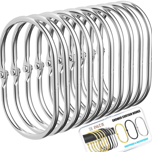 12 Pack Silver Shower Curtain Hooks,Gold Shower Curtain Rings,Brushed Nickel
