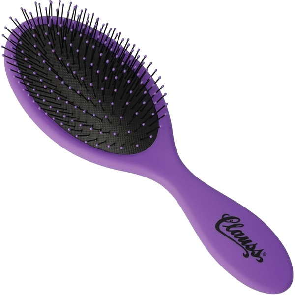 Clauss Wash & Brush Long Hair Paddle Brush with Air Cushion and Flexible Nylon Bristles, Matte, Purple/Black, 70 g