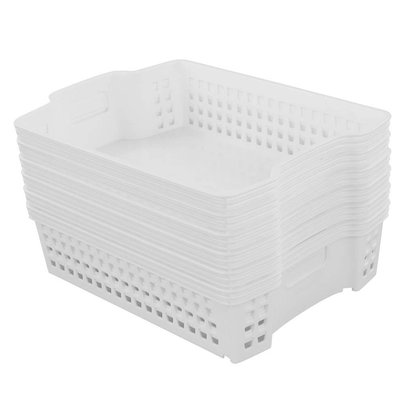 Saedy Stackable Plastic Storage Baskets, White Basket Tray, 6-Pack