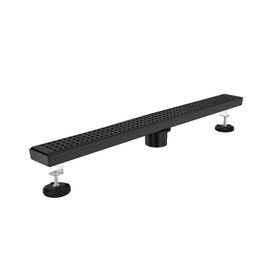 TREATLIFE HOME 28 Inches Linear Shower Drain, Stainless Steel with Included Hair Strainer and Leveling Feet, Matt Black Finish