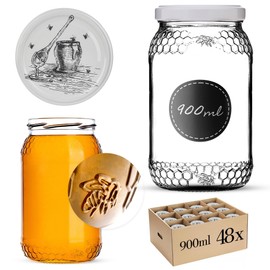 KADAX Honey Jars, 900 ml, Preserving Jars with Fi82 mm Screw Lid, Jars for Honey, Jam Jars, Screw Jars, Preserving Jars (Honey Pot, Pack of 48)