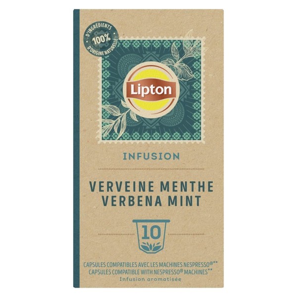 Lipton Infusion Verbena Mint Capsules Compatible with Nespresso, Anti-Stress, Flavourful Mint Scent, 1 x 10 Capsules